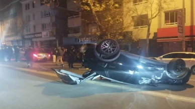 Çankaya'da korkutan kaza! Otomobil takla attı