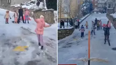 Pendik'te çocuklar kar topu ile kar küreme aracını püskürttü