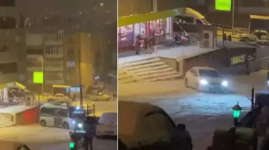 Sürücülerin buz pistine dönen yollarda zorlu imtihanı kamerada