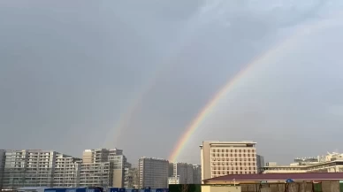 Küçükçekmece'de yağmur sonrası çift gökkuşağı