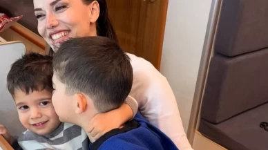 Fahriye Evcen ve oğullarından karavan pozları