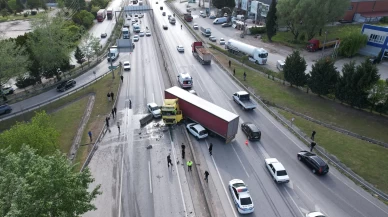 D-100'de kontrolden çıkan tır karşı şeride geçti