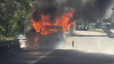 Anadolu Otoyolu'nun Sapanca kesiminde yanan kamyonet kullanılamaz hale geldi