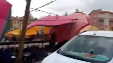 Şemsiyeler uçtu, esnaf can derdine düştü