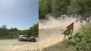 Facianın eşiğinden dönüldü! Ralli aracı seyircilerin yanına uçtu