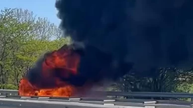 TEM Otoyolu'nda bir otomobil alev aldı!