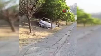 Ankara’da freni boşalan otomobil kaldırıma çıktı