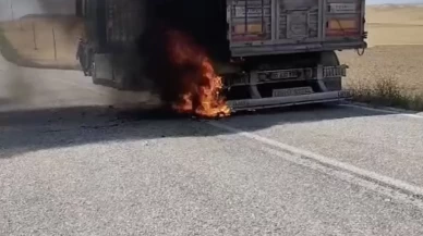 Çorum'da balataları ısınan tır alev aldı