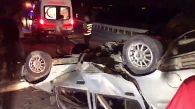 Kontrolden çıkan otomobil ters döndü