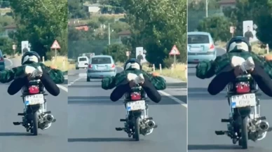 D-650 karayolunda motosikletini üzerine yatarak sürdü