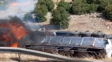 TAG Otoyolu'nda devrilen tır yandı: 1 yaralı