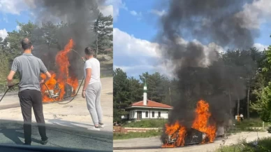 Aniden alev alan otomobil küle döndü