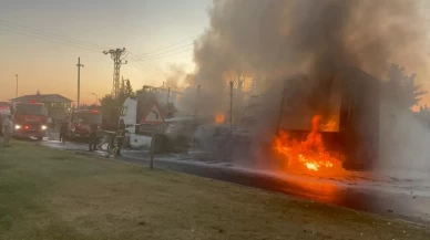 Seyir halindeki tır alev alev yandı