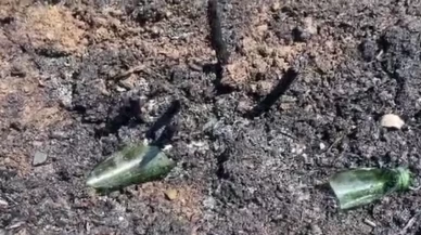 Bahçeye atılan kırık şişe yangına neden oldu