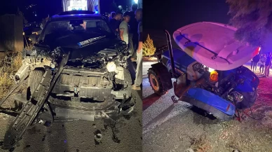 Tali yoldan çıkan traktörle çarpışan araç hurdaya döndü: 6 yaralı