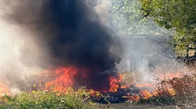 Şarampole uçan otomobil alev topuna döndü