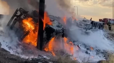 Yağ ve yedek parça yüklü tır devrildi