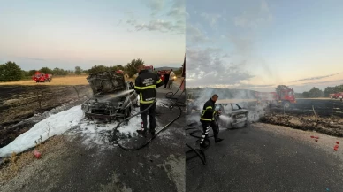 Çanakkale'de yanan araçtaki alevler tarlaya sıçradı