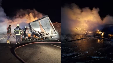 Şanlıurfa'da alev alev yanan tır hurda yığınına döndü