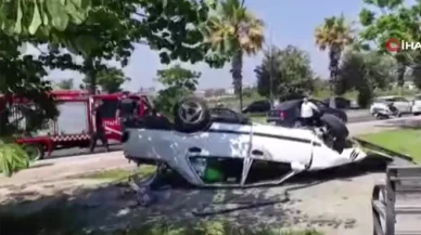 Takla atıp ters dönen araç hurdaya döndü!