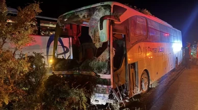 Kayseri'de yolcu otobüsü refüjdeki ağaçlara çarptı