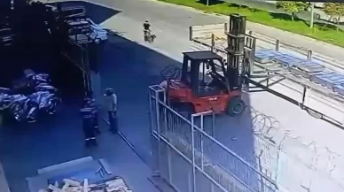 Bisikletiyle forklifte çarpan çocuk hastaneye kaldırıldı