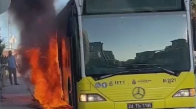 Ümraniye’de seyir halindeki İETT otobüsü alev aldı