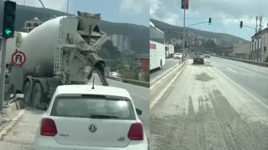 Seyir halindeki mikser, dönüş esnasında yolu betonla kapladı