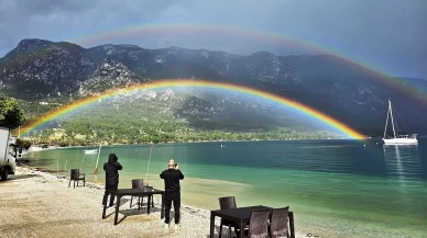 Muğla'da yağış sonrası büyüleyici gökkuşağı görüntülendi