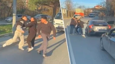Arnavutköy’de trafikte yumruklu kavga kamerada