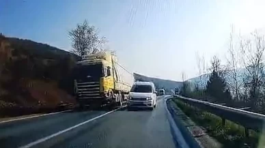 Dehşet dolu anlar! Hatalı sollama yapan araç dehşet anlarını kaydetti