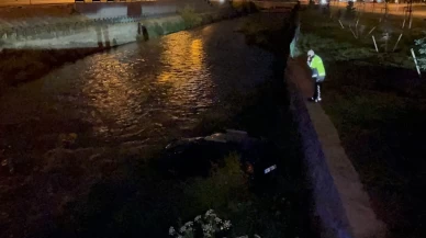 Sürücüsünün kontrolünden çıkan araç dereye yuvarlandı, sürücü sır oldu!