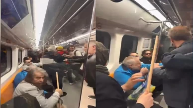 Metroda 'oklavalı' kavga! Tekme ve yumruklar havada uçuştu: O anlar böyle görüntülendi