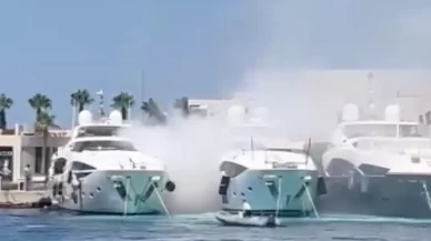 Bodrum'da marinada şiddetli patlama! Lastik bot alev aldı