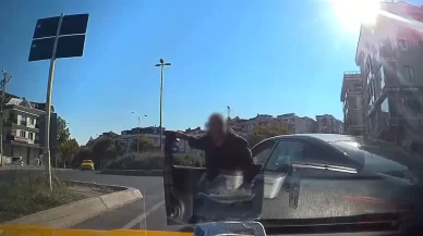 Trafik magandası taksicinin önünü kesip saldırdı