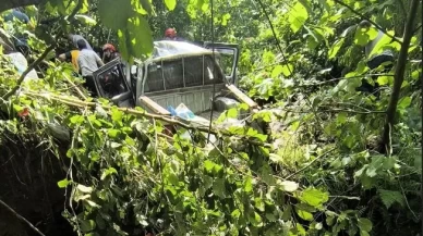 Trabzon’da kamyonet fındık bahçesine yuvarlandı