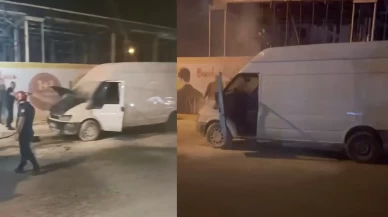 Seyir halindeki minibüs alev alev yandı