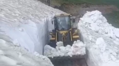 Yazın ortasında 3 metrelik kar kütleleri temizleniyor!