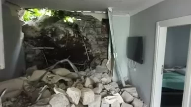 Giresun’da heyelan: Yamaçtan kopan kaya eve çarptı