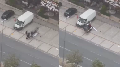Avcılar'da fırtınanın uçurduğu tabela yayanın üzerine devrildi