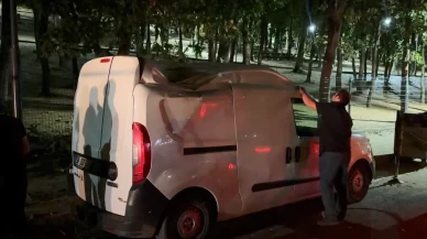 Dev ağaç aracın üzerine devrildi