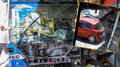 Kontrolden çıkan belediye otobüsü iş yerine girdi