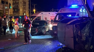 Kavşaktaki çarpışmada otomobil takla attı