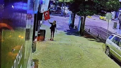 Türk bayrağını yakmaya çalışan kadın yakalandı!