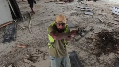 Dronu karşısında gören işçi neye uğradığını şaşırdı