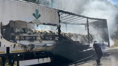 Bolu’da şeker yüklü TIR’ın dorsesi yandı