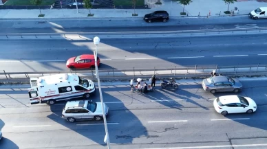 Motosiklet sürücüsü yaralandı, trafik kilitlendi