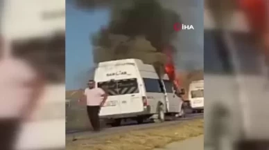 Bir minibüs ve otomobil alev alev yandı!