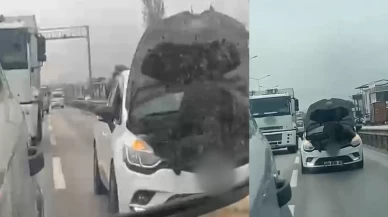 Bursa'da görenleri şaşkına çeviren tamirat! Seyir halindeki aracın kaputunda çalıştı