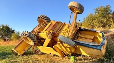 Beyşehir’de biçerdöver devrildi: Operatör yaralandı